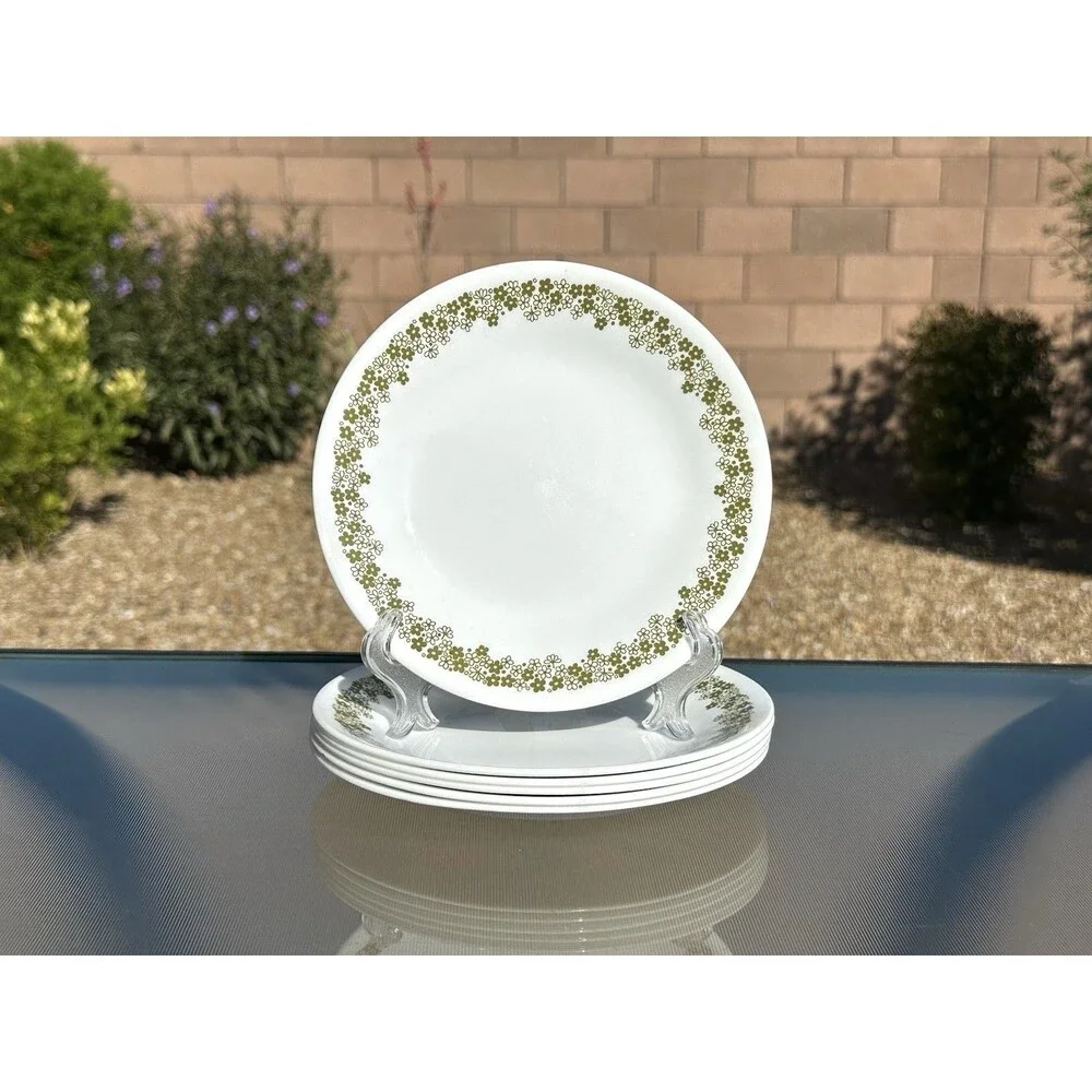 Set of 6 CORELLE by Corning SPRING BLOSSOM GREEN CRAZY DAISY 6 3/4” Bread Plates